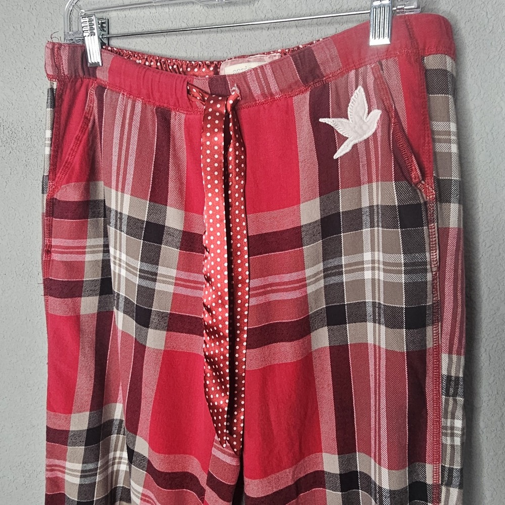 Aerie Womens Red Plaid Pajama Pants Polka Dot Trim Button Tab Cuffs Small Bird - Picture 2 of 11